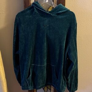 Nike Hoodie Womens Large Blue Center Swoosh Corduroy Velvet Baggy Sweatshirt